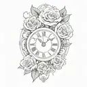 broken clock with  roses tattoo design idea