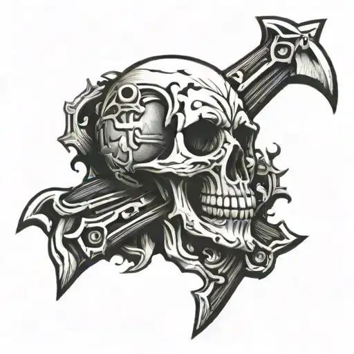 tomahawks like crossbones skull tattoo design idea