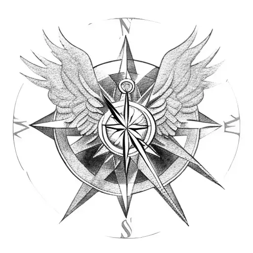 A guardian angel holding a compass, guiding the way home tattoo design idea