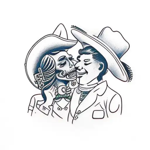 make mariachi in hat kissing his wife tattoo design idea