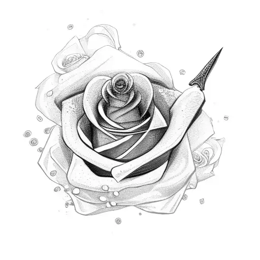 Sword with small rose in the middle tattoo design idea