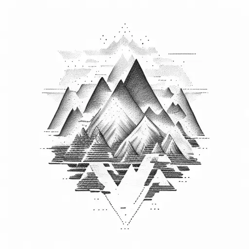A software code intertwined with a mountain peak, representing the fusion of technology and nature tattoo design idea
