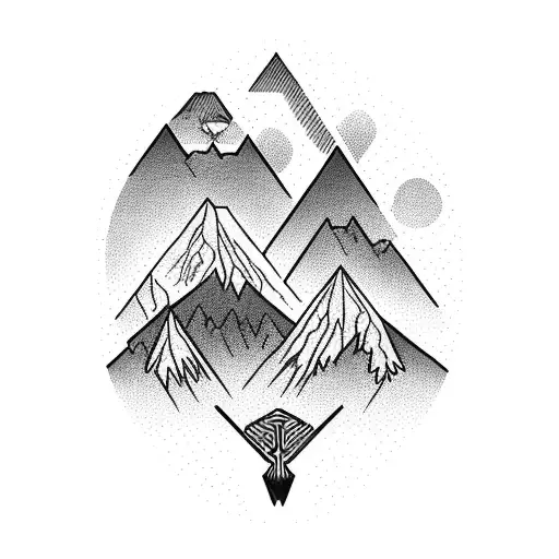 A winding mountain trail leading to a heart-shaped summit tattoo design idea