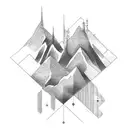 A software code intertwined with a mountain peak, representing the fusion of technology and nature tattoo design idea