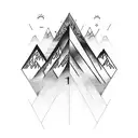 A software code intertwined with a mountain peak, representing the fusion of technology and nature tattoo design idea