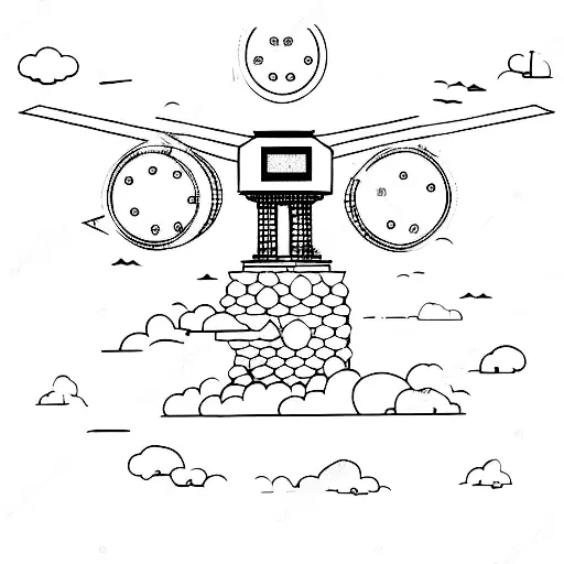 A dotwork tattoo of a druid meditating on top of an air traffic control tower, with airplanes circling around them tattoo design idea