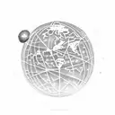 A dotwork tattoo of a globe with coding symbols forming the continents tattoo design idea