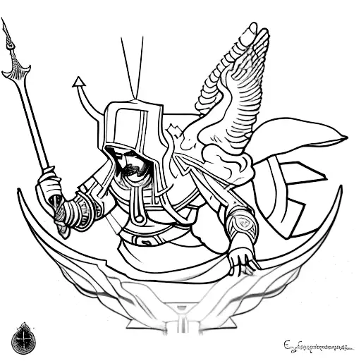 dans l'univers grec et égytpien, avec le prémon sarah écrit en hyéroglyphe, des références au jeu assassin's creed origi tattoo design idea