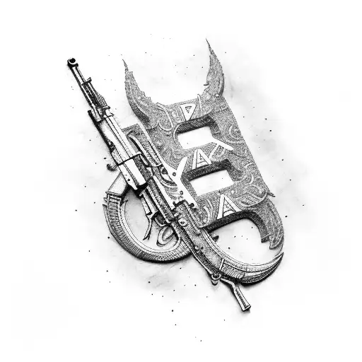 initials A.K with a AK 47 gun tattoo design idea
