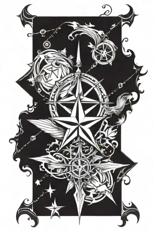 wind rose and dodge challenger tattoo design idea