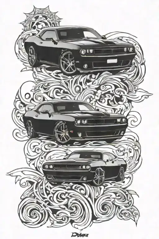 Dodge Challenger Kompaß tattoo design idea