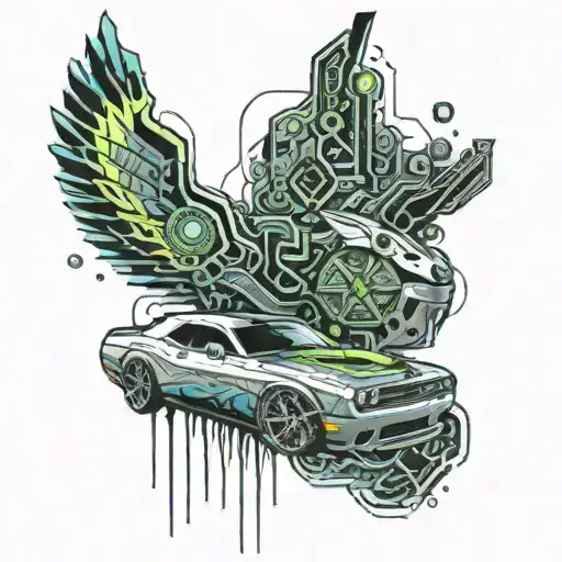 Dodge Challenger Kompaß tattoo design idea
