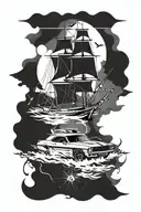 Dodge Challenger windrose ship sea tattoo design idea