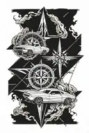 wind rose and dodge challenger tattoo design idea