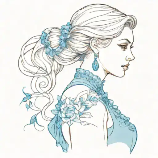 a woman in a blue dress tattoo design idea