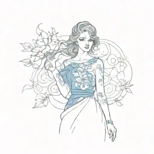 a woman in a blue dress tattoo design idea
