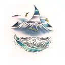 music, ocean, mountains, sunsets, friends tattoo design idea