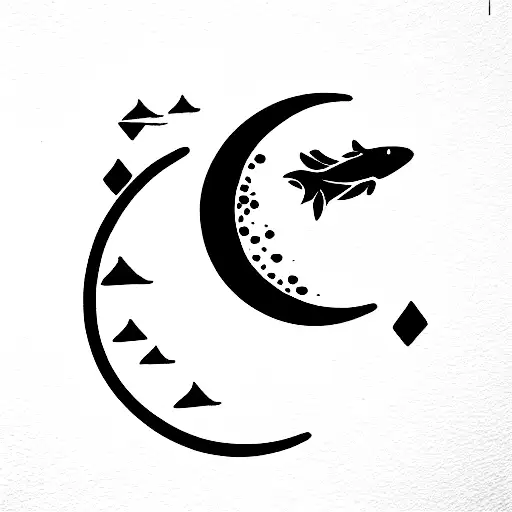 the moon with smoke and fish  tattoo design idea