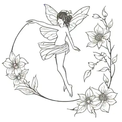 fairies and flowers tattoo design idea
