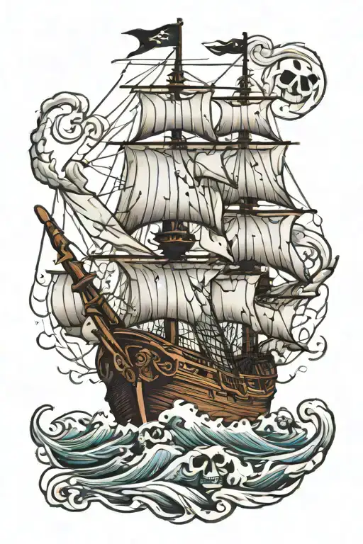haunted pirate ship sailing tattoo design idea