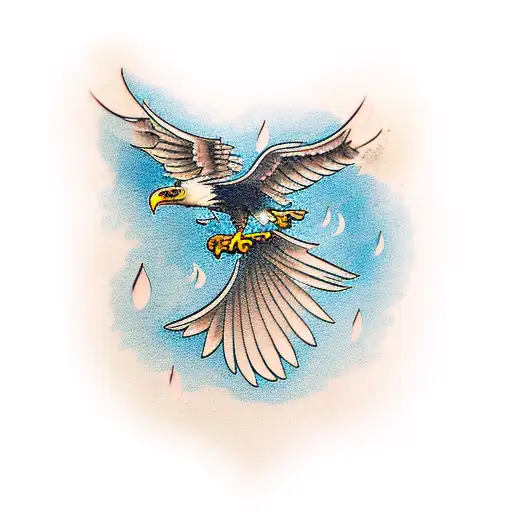 eagle flying against the rain tattoo design idea