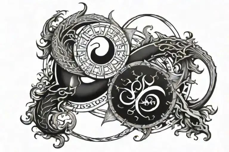 Zodiac sign intertwined representing Pisces sun, Scorpio moon and Aquarius rising  tattoo design idea