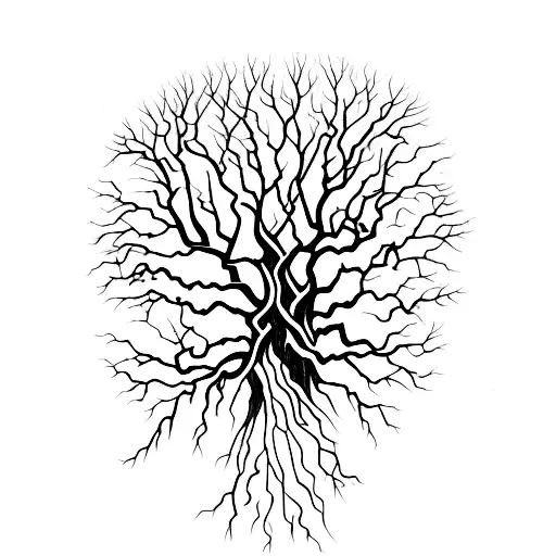 A hauntingly beautiful tree with branches shaped like twisted souls tattoo design idea