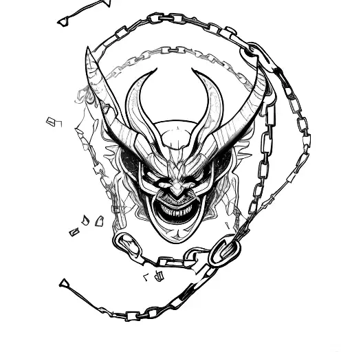 Broken chains forming the shape of a demon's face tattoo design idea