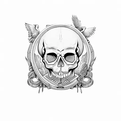 skull and gun and money  and wings tattoo design idea