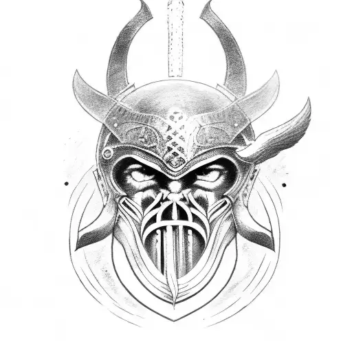 Lucifer wearing a Viking helmet and holding a treasure chest tattoo design idea