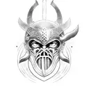 Lucifer wearing a Viking helmet and holding a treasure chest tattoo design idea