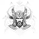 Lucifer wearing a Viking helmet and holding a treasure chest tattoo design idea