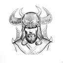 Lucifer wearing a Viking helmet and holding a treasure chest tattoo design idea