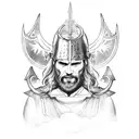 Lucifer wearing a Viking helmet and holding a treasure chest tattoo design idea