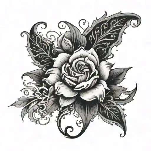 dark gothic floral with "lefleur" caligraphy tattoo design idea