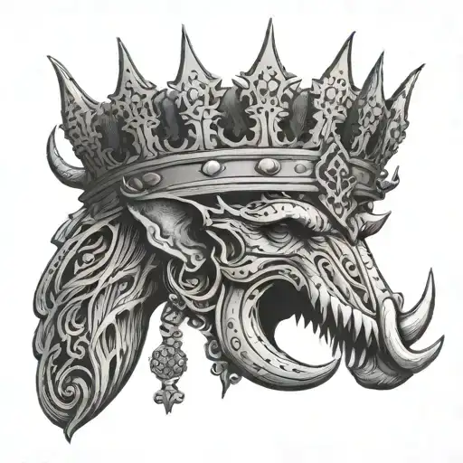 mastodon shaped crown on a mad king broken neck tattoo design idea
