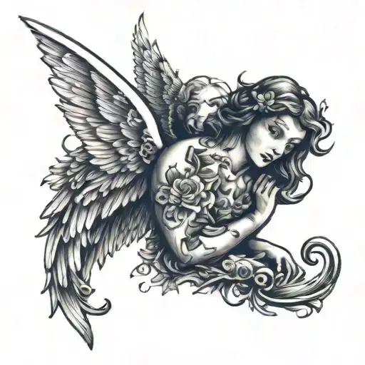 angel money symbols tattoo design idea
