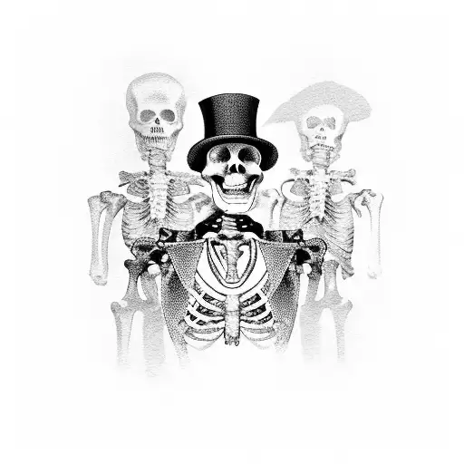 skeleton in top hat and undertaker suit tattoo design idea