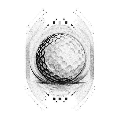 A blackwork tattoo of a golf ball transforming into a father's silhouette tattoo design idea