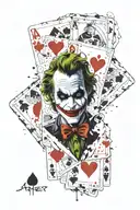 the four normal aces and next to it the joker card with the Joker's face printed tattoo design idea