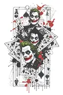 the four normal aces and next to it the joker card with the Joker's face printed tattoo design idea