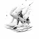 two surfers and one of them is dead  tattoo design idea