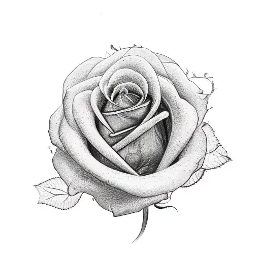 A realistic depiction of a lancashire red rose with delicate shading and fine line details tattoo design idea