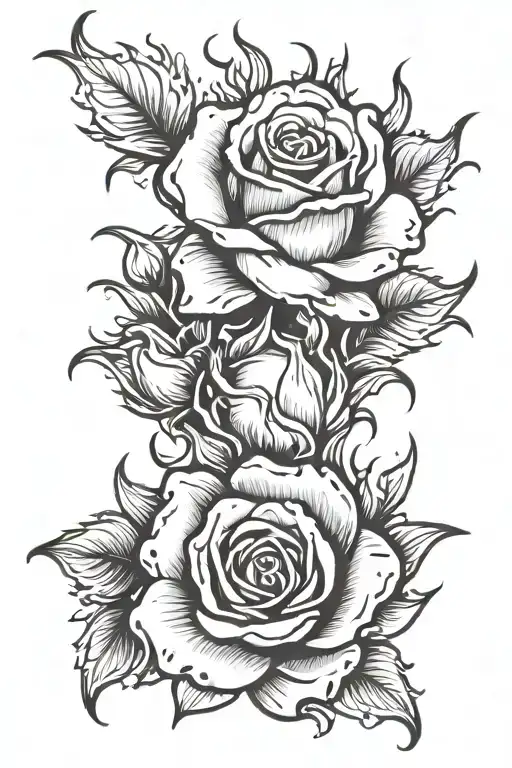 rose on fire flames tattoo design idea