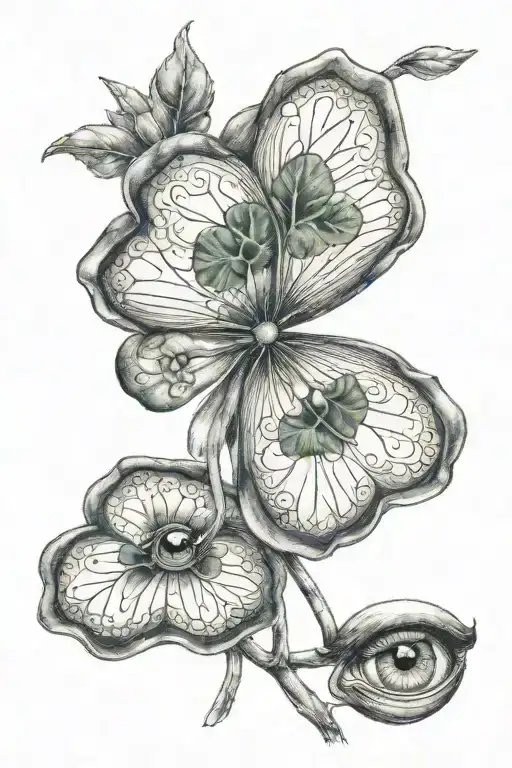 lucky clover combined with eye  tattoo design idea