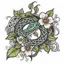 moons witchy snake flowers tattoo design idea
