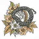 moons witchy snake flowers tattoo design idea