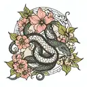 moons witchy snake flowers tattoo design idea