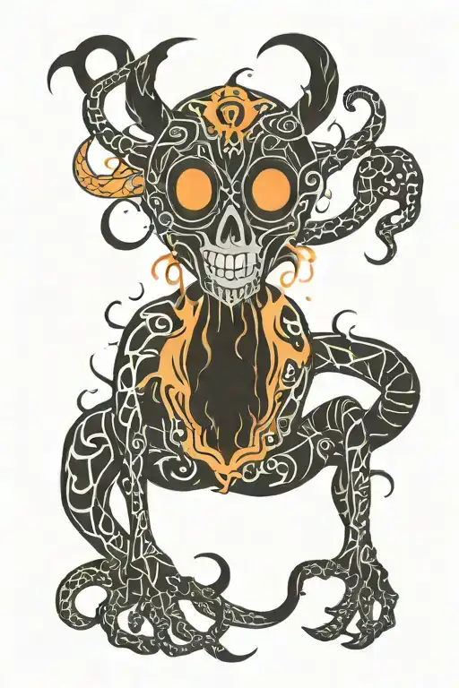 A unique tattoo design blending demonic imagery with abstract patterns, reflecting your interest in both dark themes and artistic expression, in a new-school style. tattoo design idea