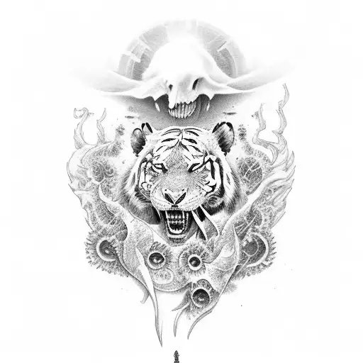 sleeve about death and remembrance with dolphin, skull, or vengal tiger  tattoo design idea